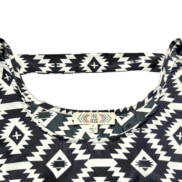 Pink Rose Black Ivory Aztec Print Mini Dress L - Picture 7 of 11